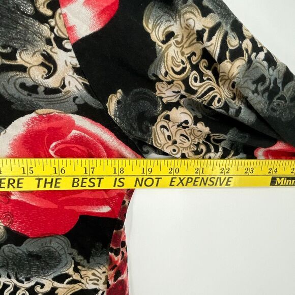 LR Women’s Boho Artsy Knit Top L Silk Black Red Floral Baroque Y2K Long Sleeve - Picture 3 of 6